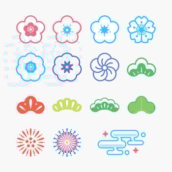 flower and firework Icons flat Japanese kawaii style Icon. vertor vector