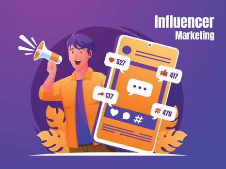 a man screaming with megaphone and smartphone influencer marketing concept vector