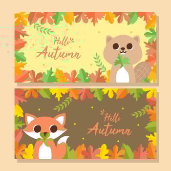Hello autumn banner with cute animals vector
