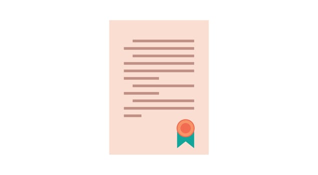 Graduation certificate or diploma and paper document agreement with ribbon design flat vector illustration.