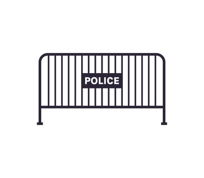 Portable steel police fence and urban steel barrier design flat vector illustration.