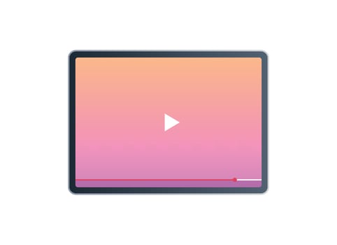 Responsive design play button and video interface on smart devices flat vector illustration.