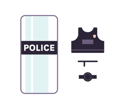 Police officer tactical gear and policeman design flat vector illustration.
