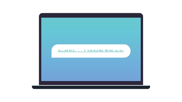 Artificial intelligence and chatting by voice messages on laptop flat vector illustration.