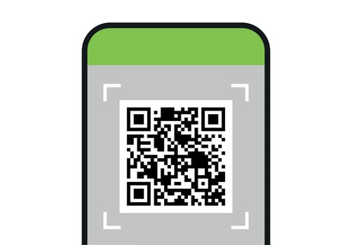 Scanning qr code on smartphone screen and digital technology flat vector illustration.