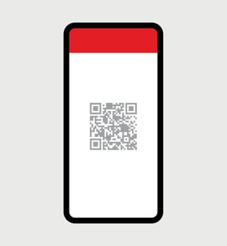 Scanning qr code on smartphone screen and digital technology flat vector illustration.