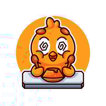 cute baby chicken and food cartoon illustration vector