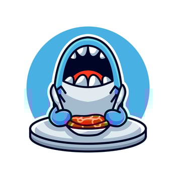cute shark and food cartoon illustration vector