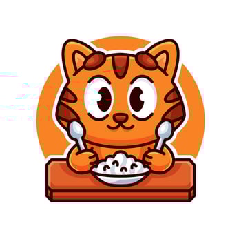cute cat and food cartoon illustration vector