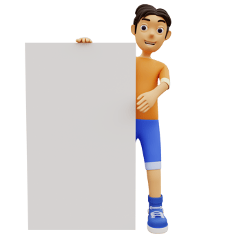 3D Character holding a blank white board png