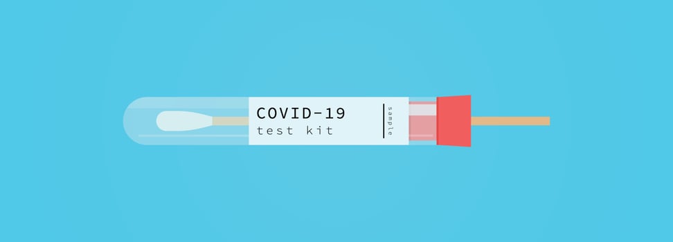 Vaccine bottle and coronavirus pandemic test flat vector illustration.