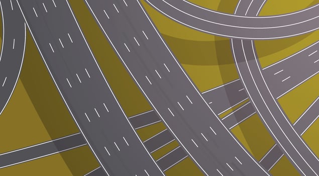 Empty highway asphalt and roadway landscape flat vector illustration.