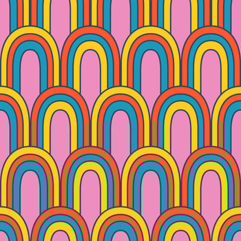 Vector retro pattern with abstract rainbows. Groovy seamless pattern. 70s. Hippie rainbow in retro style.