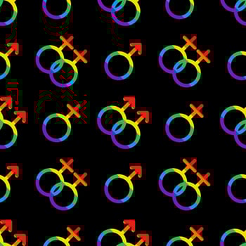 Vector seamless pattern with LGBT male and female symbols. Venus and mars signs in rainbow colors. Pride month. LGBTQ pattern.
