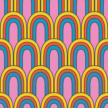 Vector retro pattern with abstract rainbows. Groovy seamless pattern. 70s. Hippie rainbow in retro style.