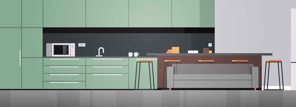 Modern kitchen interior no people and home appliances concept flat design illustration. vector