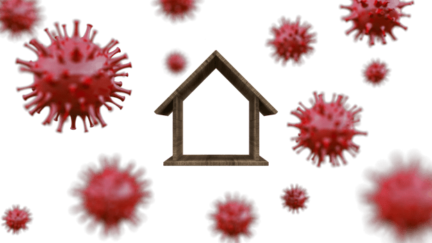 3d rendering image of wooden house model in the midst of disease png