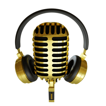 Gold Microphone Broadcast or Karaoke 3D Render Element png
