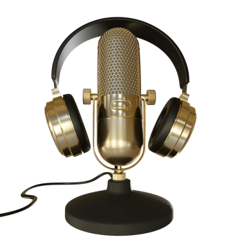 Gold Microphone Broadcast or Karaoke 3D Render Element png