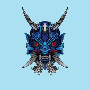 Blue Hanya Mask illustration scary japanese demon mask isolated background vector