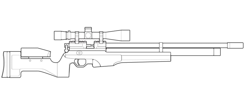 Firearms line art style, Shooting gun, Weapon illustration, Vector Line, Gun illustration, Modern Gun, Military concept, Pistol line art for training