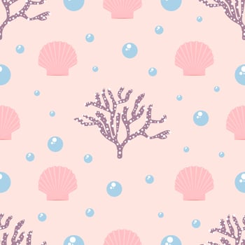 Corals and seashells marine seamless pattern vector
