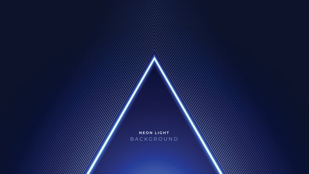 Neon triangle lines background. Geometric glow outline triangle shape. Blue neon lines abstract futuristic geometric background vector