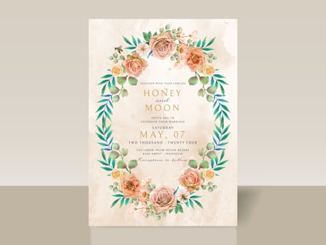 Beautiful floral and bees wedding invitation card vector