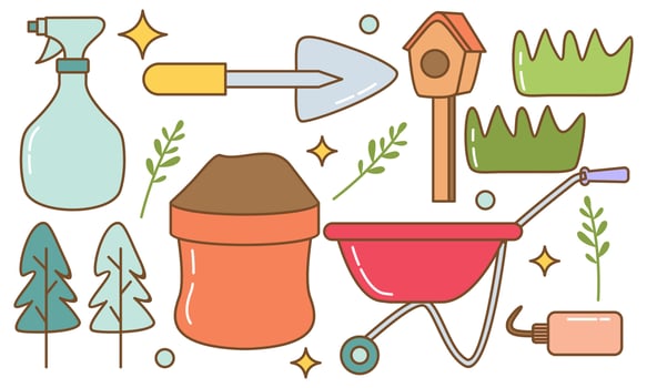 Kawaii garden doodle set vector
