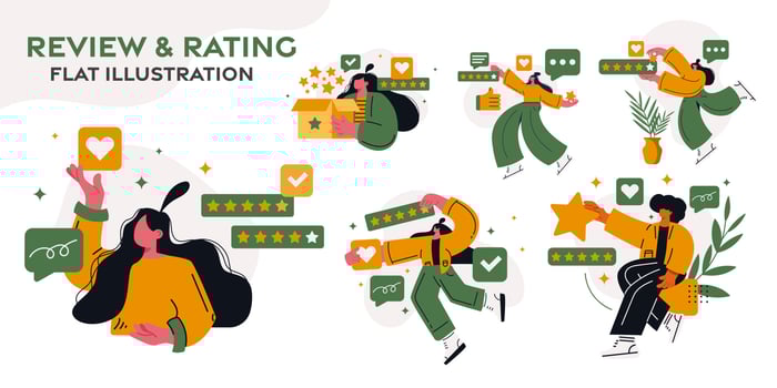 Customer review rating. People give review rating and feedback. Flat vector illustration. Customer choice. Rank rating stars feedback. Flat vector illustration isolated on white background