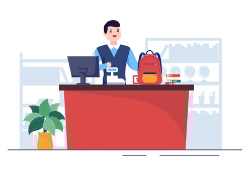 Stationery Shop for Buying School Supplies Like a Book, Backpack, Notebook, Ruler, Pencil, Pen, Calculator or Scissors in Flat Cartoon Illustration vector
