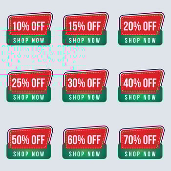 sale tag badge with different discount set. up to 10,15,20,25,30,40,50,60,70,80 percent off vector