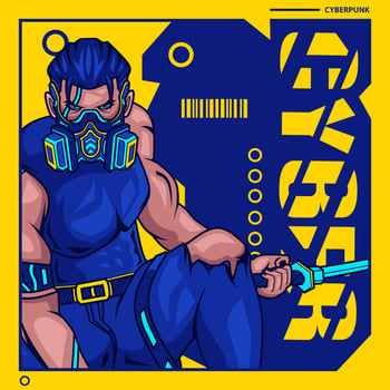 Samurai cyberpunk logo vector fiction colorful design illustration.