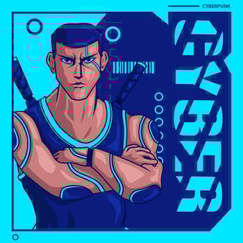 Samurai cyberpunk logo vector fiction colorful design illustration.