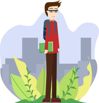 Vector Graphic Illustration, Student college with red clothes. holding green book