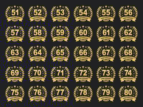 Anniversary celebration Set and bundle design, luxurious golden color for birthday and Anniversary design. vector