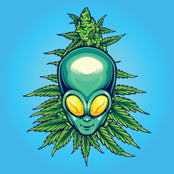 Alien head with weed plant Vector illustrations for your work Logo, mascot merchandise t-shirt, stickers and Label designs, poster, greeting cards advertising business company or brands.