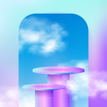 sweat pastel candy color podium pedestal stage product display with sky window and cloud decoration vector