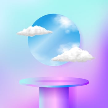 sweat pastel candy color podium pedestal stage product display with sky window and cloud decoration vector