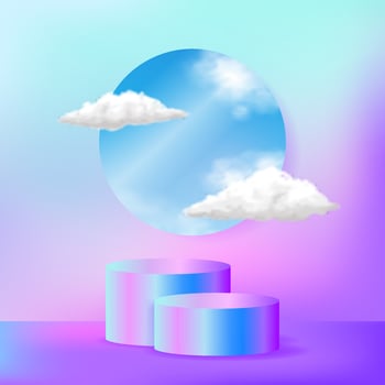 sweat pastel candy color podium pedestal stage product display with sky window and cloud decoration vector