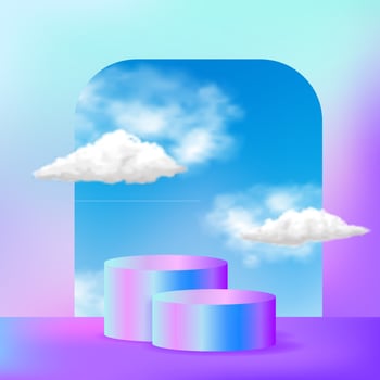 sweat pastel candy color podium pedestal stage product display with sky window and cloud decoration vector