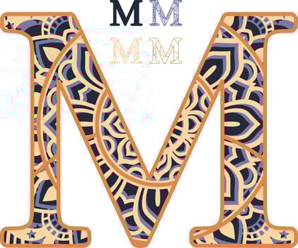 Letter Mandala Print Multilayer Laser Cut File vector