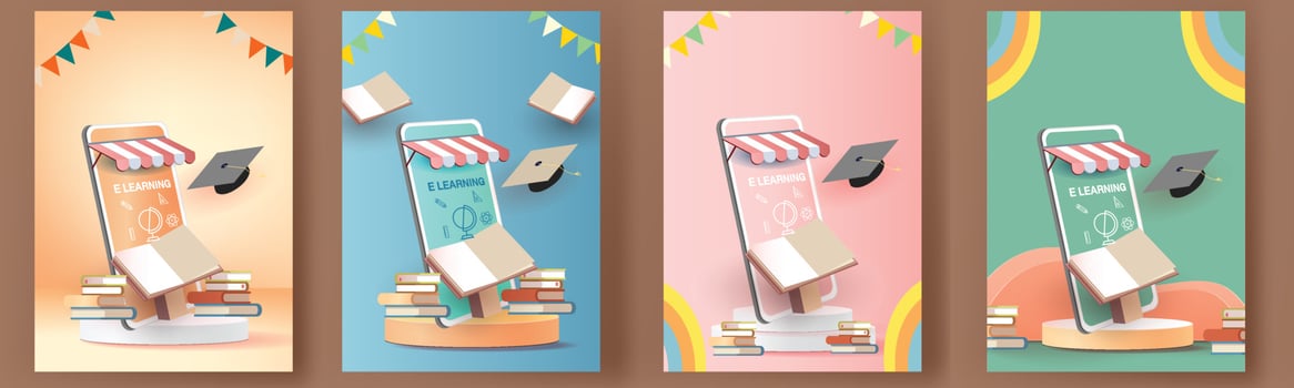 back to school colorful podium with school bus yellow and book elearning vector