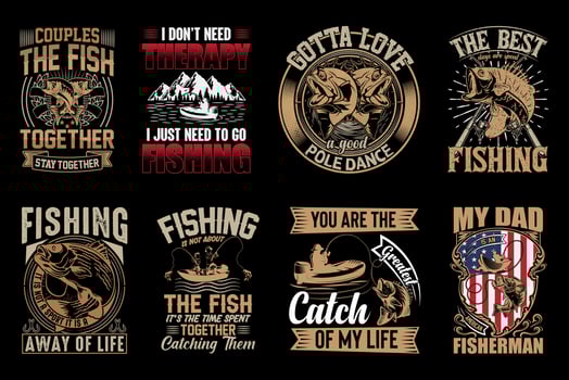 Fishing t-shirt design bundle, fish lover, vector illustration, trendy t-shirts