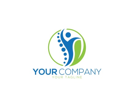 Creative Green Leaf Chiropractic Concept Logo Design Vector Template.