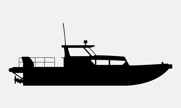 Patrol Boat Silhouette, Naval Vessel Ship Illustration. vector