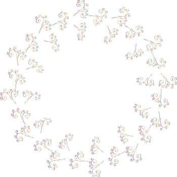 Round frame with multicolored decorative elements. Vector image.