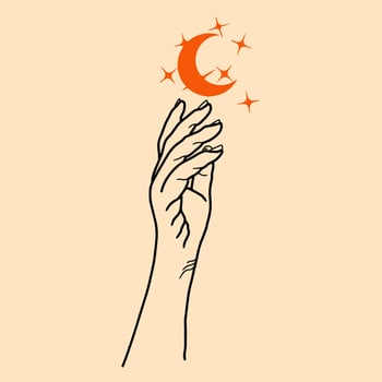 Female hand gesture collection of line art hand drawn style illustrations. Hands holding flowers, plants. Flower logo, line icon, branding vector