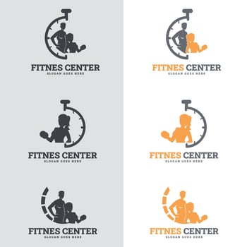 set of fitness badges. Fitness Gym logo design template. Labels in vintage style with sport silhouette symbols vector