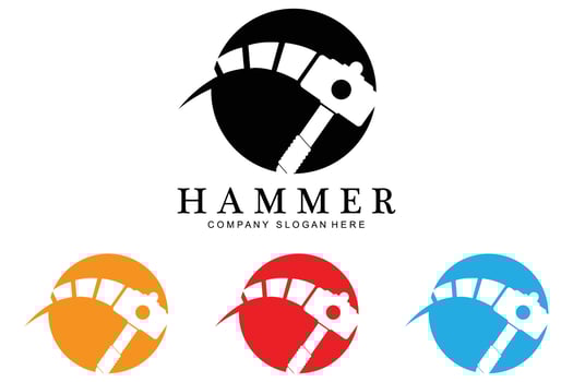 hammer, building construction tools and judge logo vector icon, vintage retro design illustration